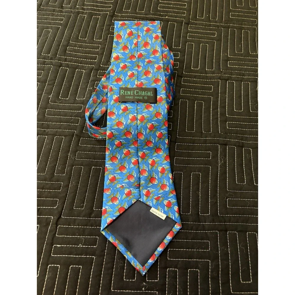 Rene Chagal Novelty Necktie Flying‎ Fish Print Blue Polyester Tie